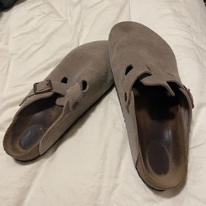 Worn-in Taupe Birkenstock Bostons